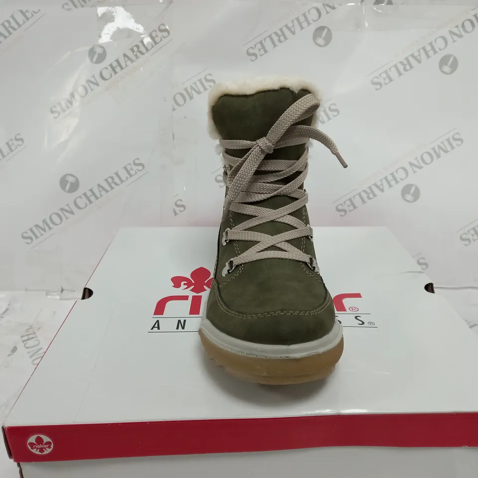 BOXED PAIR OF RIEKER ANTISTRESS HIKING BOOTS, KHAKI - SIZE 6