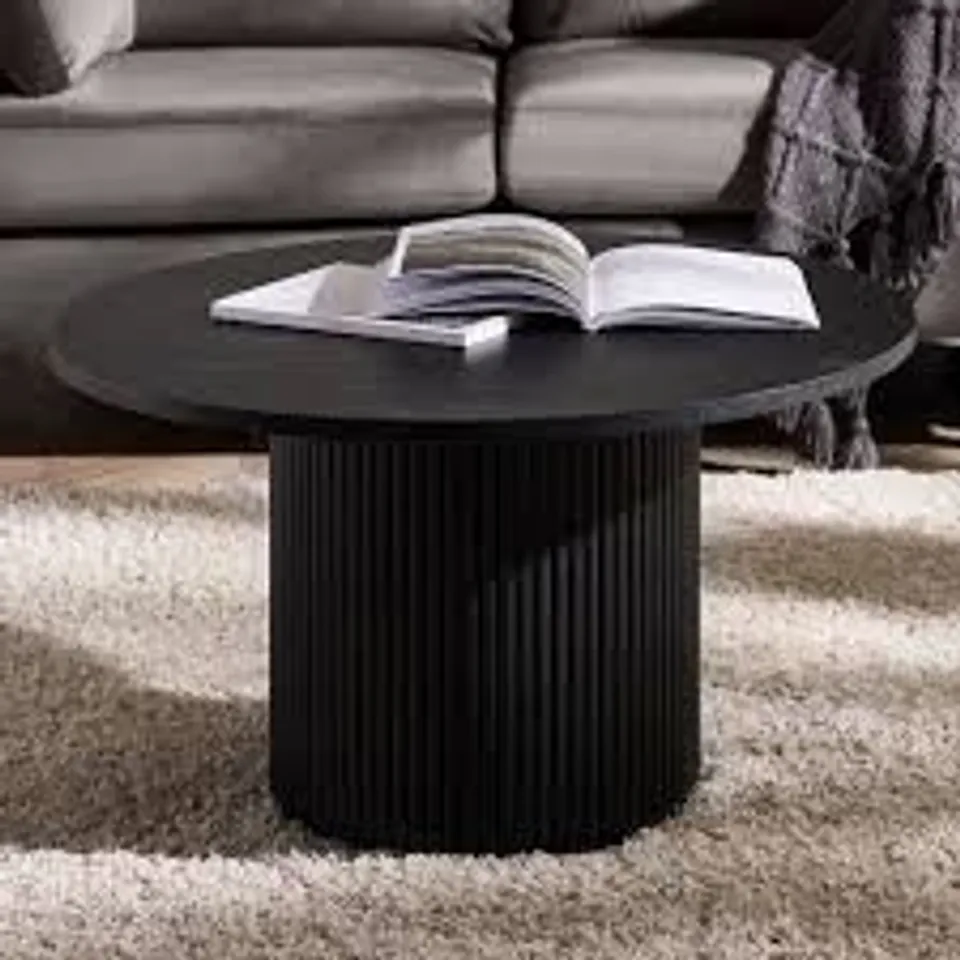 BOXED LOUIS BLACK FLUTED ROUND COFFEE TABLE - BLACK (2 BOXES)