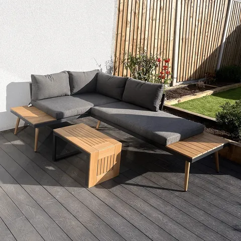 BOXED BELMONT METAL AND CONTEMPORARY POLY-WOOD SECTIONAL CORNER GARDEN SET (1 BOX)