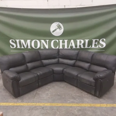 LEIGHTON LEATHER/FAUX LEATHER HIGH BACK POWER RECLINER CORNER GROUP SOFA - BLACK