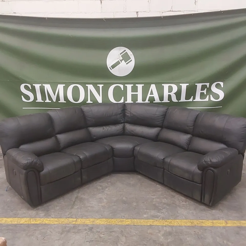 LEIGHTON LEATHER/FAUX LEATHER HIGH BACK POWER RECLINER CORNER GROUP SOFA - BLACK RRP £2599