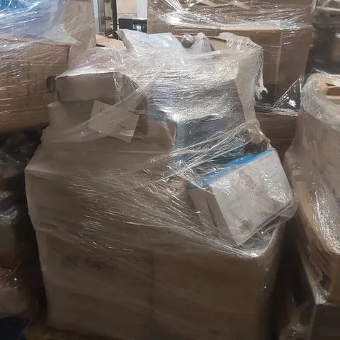 PALLET OF ASSORTED E-COMMERCE GOODS AND PRODUCTS TO INCLUDE: CHRISTMAS WRAPPING PAPER, MICROFIBRE DOG ROBE, PET COOLING MAT, COAT HANGERS, FLANNEL THROW BLANKET ECT