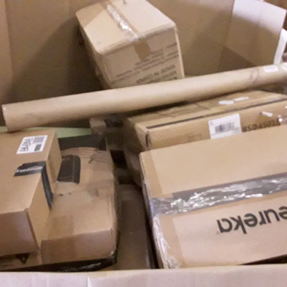 PALLET OF ASSORTED PRODUCTS INCLUDING AIR FRYER, TOILET SEAT, STEEL UMBRELLA STAND, RETRACTABLE SAFETY GATE, ELECTRIC FLOOR HEATING SYSTEM, STORAGE TOWER