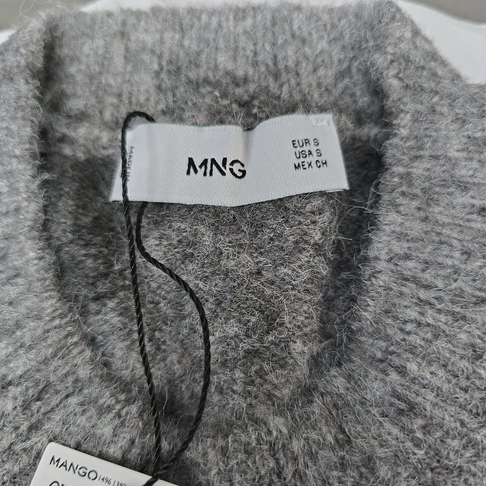 MANGO GREY JERSEY KNIT JUMPER WITH ARGYLE PATTERN – SIZE S