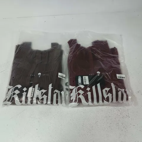 LOT OF APPROXIMATELY 24 BRAND NEW KILLSTAR DUSK EMPRESS KNIT TOPS IN 2 COLOURS - ALL SIZE XL