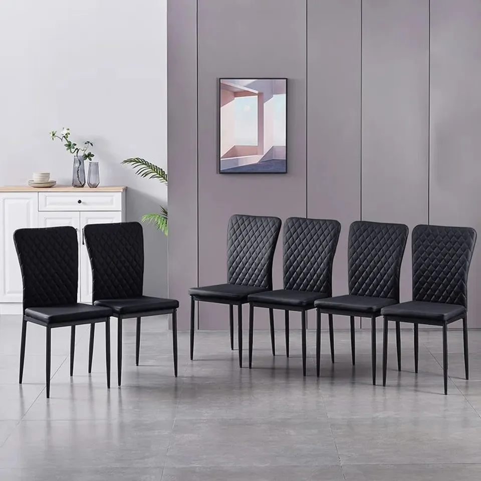 BOXED SET OF 6 PU LEATHER DINING CHAIRS - BLACK (1 BOX)