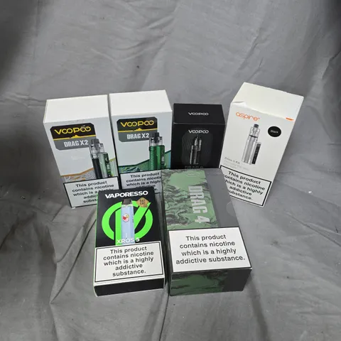 APPROXIMATELY 25 ASSORTED VAPE & E-CIGARETTE PRODUCTS TO INCLUDE BRANDS SUCH AS ASPIRE, VAPORESSO, VOOPOO, ETC