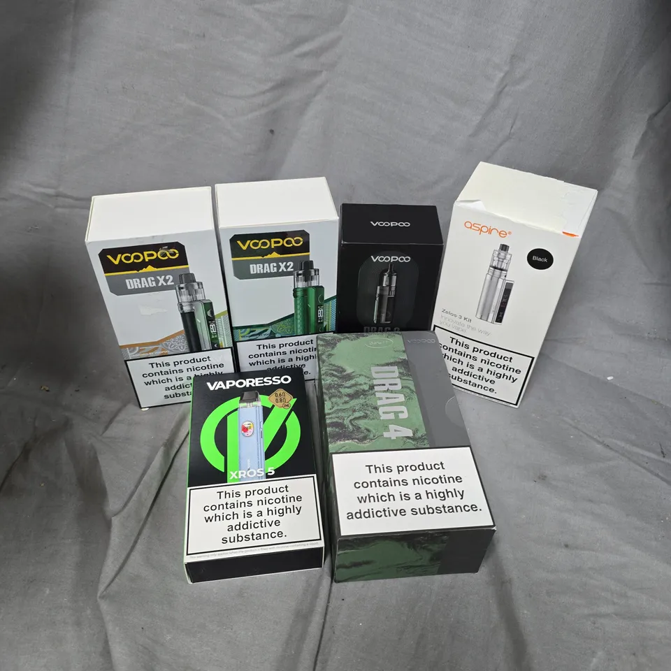 APPROXIMATELY 25 ASSORTED VAPE & E-CIGARETTE PRODUCTS TO INCLUDE BRANDS SUCH AS ASPIRE, VAPORESSO, VOOPOO, ETC