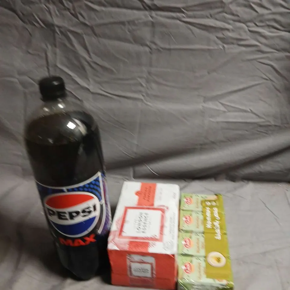 APPROXIMATELY 10 ASSORTED FOOD ITEMS TO INCLUDE - PEPSI MAX, TONIC WATER AND JUICE - COLLECTION ONLY 