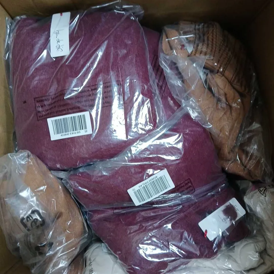 LARGE BOX OF ASSORTED CLOTHING ITEMS IN VARIOUS SIZES, COLOURS AND STYLES - COLLECTION ONLY