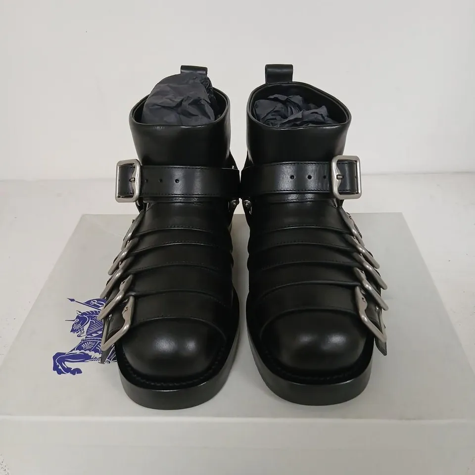 BURBERRY LEATHER STRAP BOOTS – BLACK, UK 5.5 (EU 38)