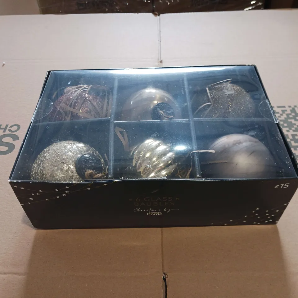 4 BOXES OF 6 GLASS CHRISTMAS BAUBLES BY GEORGE HOME 