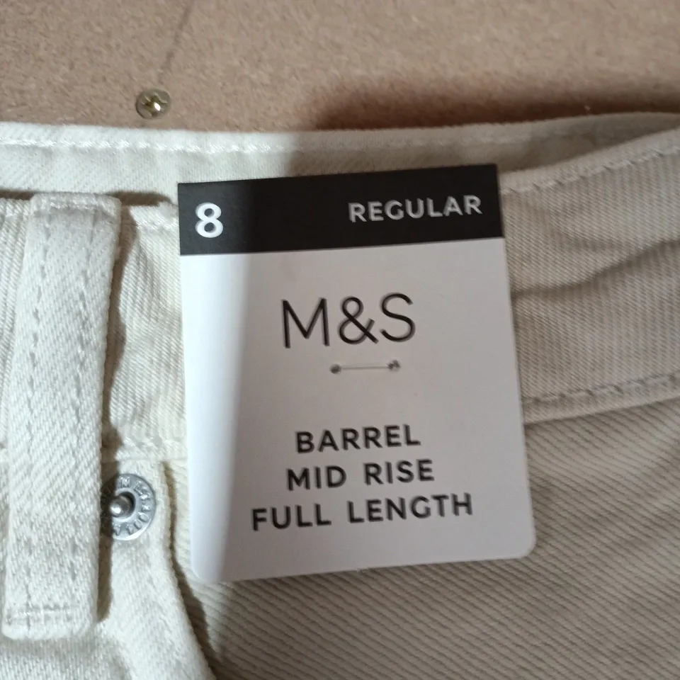M&S BARREL MID RISE FULL LENGTH TROUSERS – BEIGE – UK 8 REGULAR