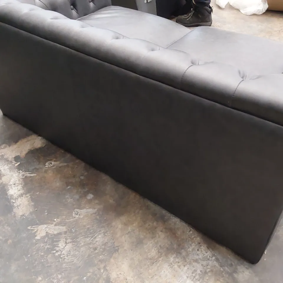 DESIGNER TWO SEATER CHESTERFIELD SOFA CHARCOAL LEATHER 