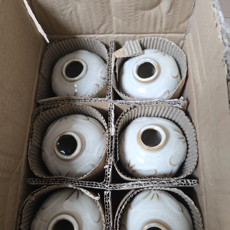 BOX OF APPROXIMATELY 6 PORCELAIN VASE - TAUPE BUTTERFLY BUD