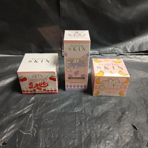 PLOUISE SKIN LOT OF 3 ASSORTED SKINCARE PRODUCTS TO INCLUDE - BANANA JELLY MAKEUP REMOVER - GRAPE RECOVERY MASK - PEEL THE LOVE PEEL OFF MASK