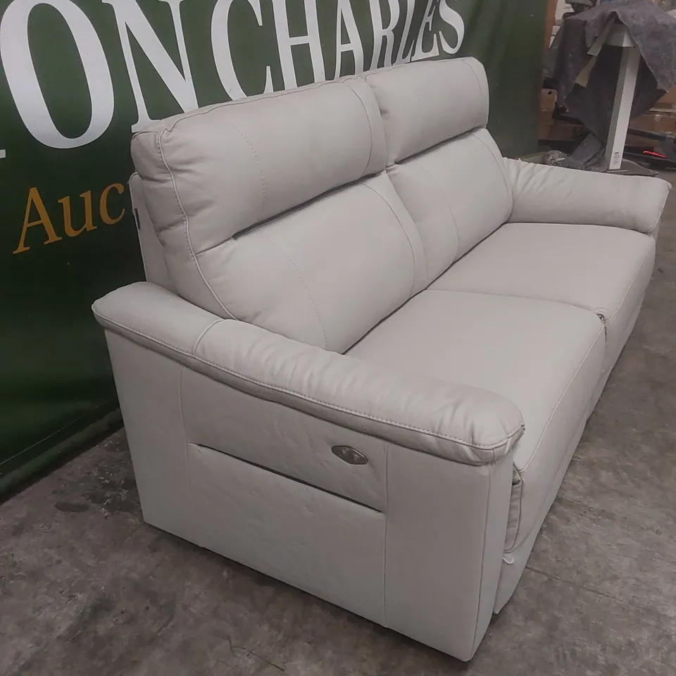 QUALITY DESIGNER ITALIAN MADE 3 SEATER ELECTRIC RECLINER LEATHER SOFA - SILVER
