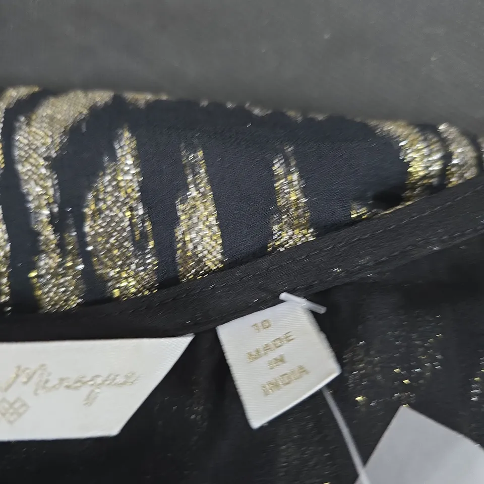 DANNII MINOGUE DRESS – BLACK & GOLD PATTERN, UK 10