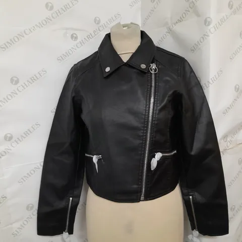 MISS SELFRIDGE FAUX LEATHER BIKER JACKET IN BLACK SIZE 8