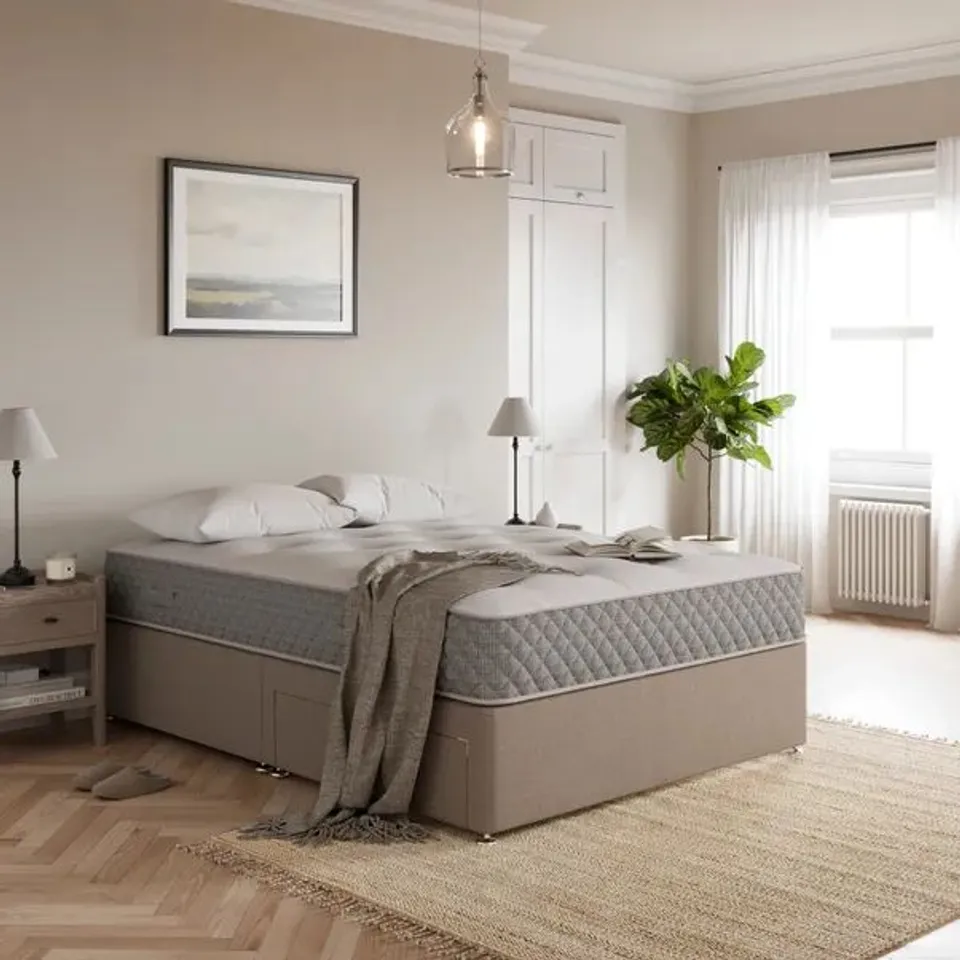 BAGGED BEDMASTER FOGARTY LINEN DIVAN - 4'6 DOUBLE, 2 DRAWERS, NATURAL (2 ITEMS)