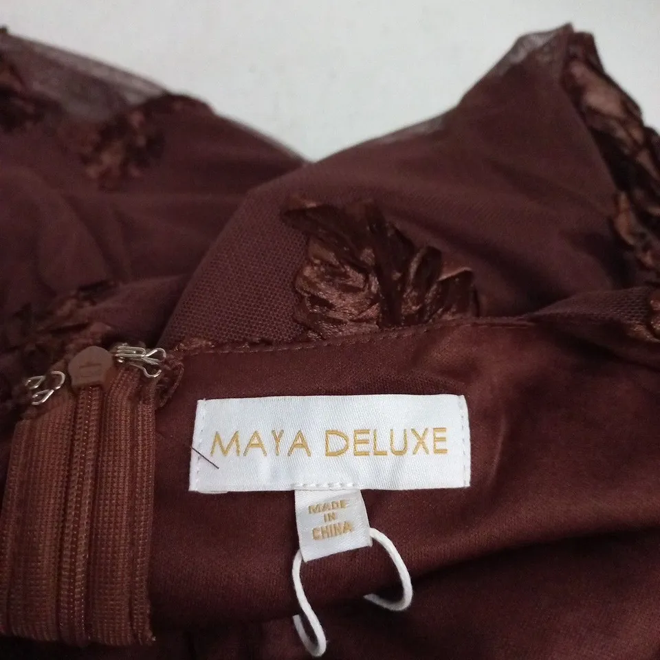 MAYA DELUXE FLORAL APPLIQUE LONG SLEEVE MESH MAXI DRESS – UK 10