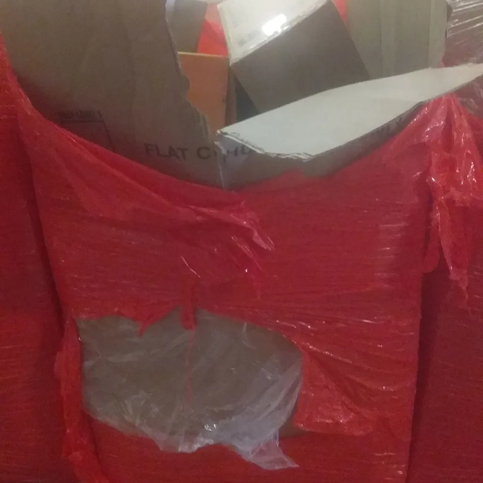 PALLET OF ASSORTED ITEMS INCLUDING INFLATABLE PADDLE BOARD, TOILET SEAT COVER, BLACK MIRROR, OFFICE CHAIR, SUITCASE
