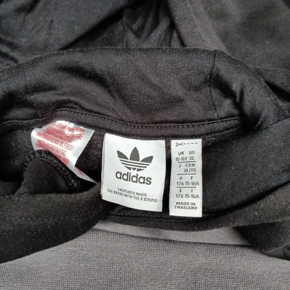 ADIDAS KIDS HOODIE – BLACK WITH GREY PANEL, UK 15-16YRS