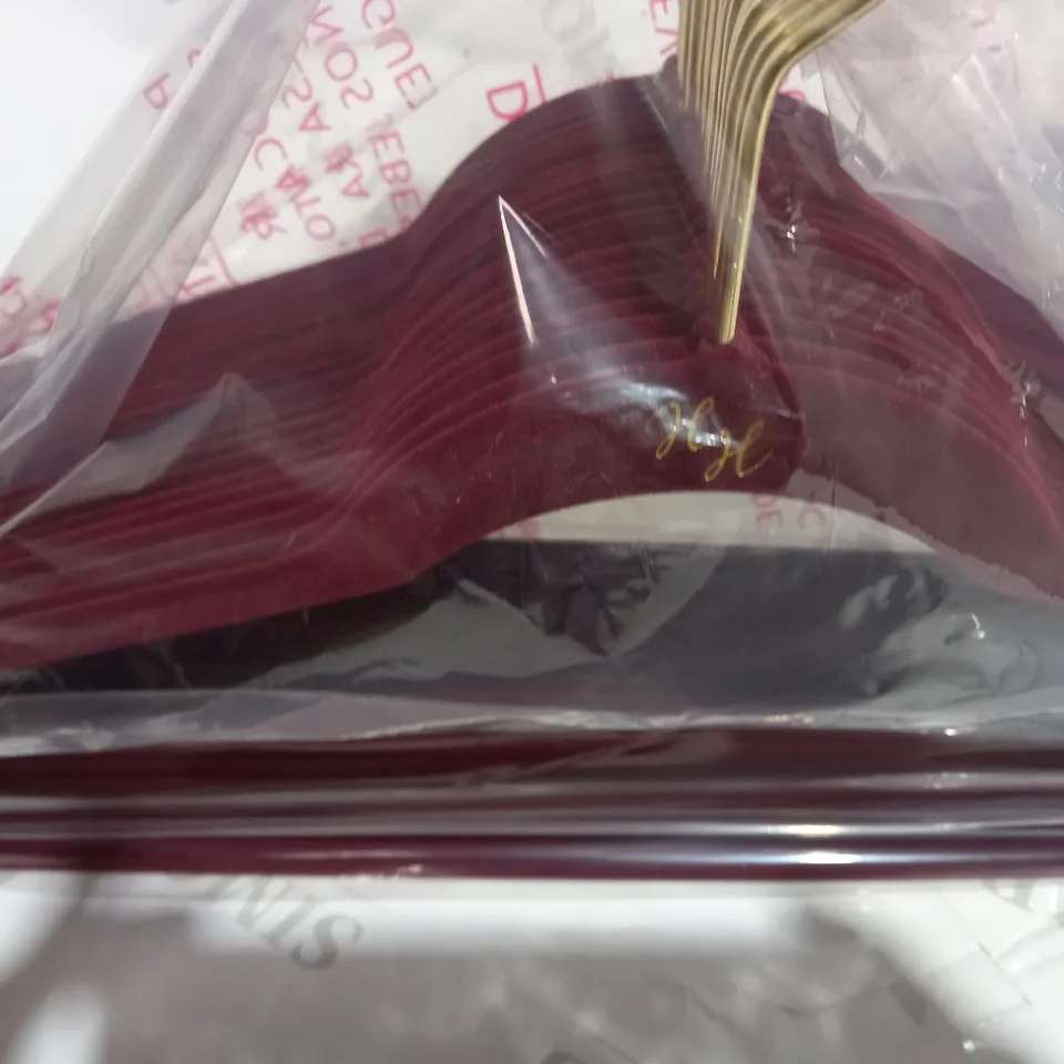 DESIGNER RED VELVET GOLD DETAILED COAT HANGERS - APPROX 40