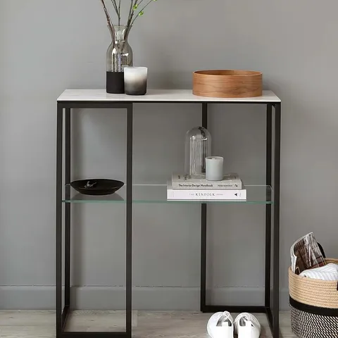 BOXED DANETTI GEORGIA WHITE MARBLED CERAMIC SMALL CONSOLE
