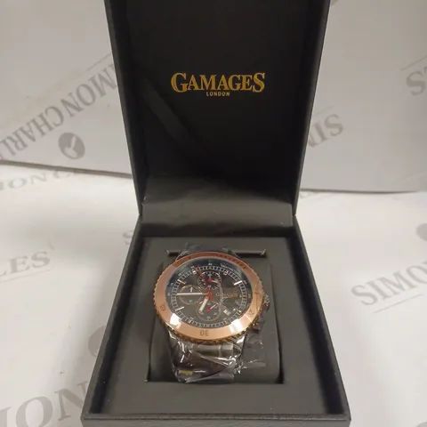 BOXED GAMAGES LONDON CONQUEROR BLACK DIAL CHAIN LINK BRACELET WATCH