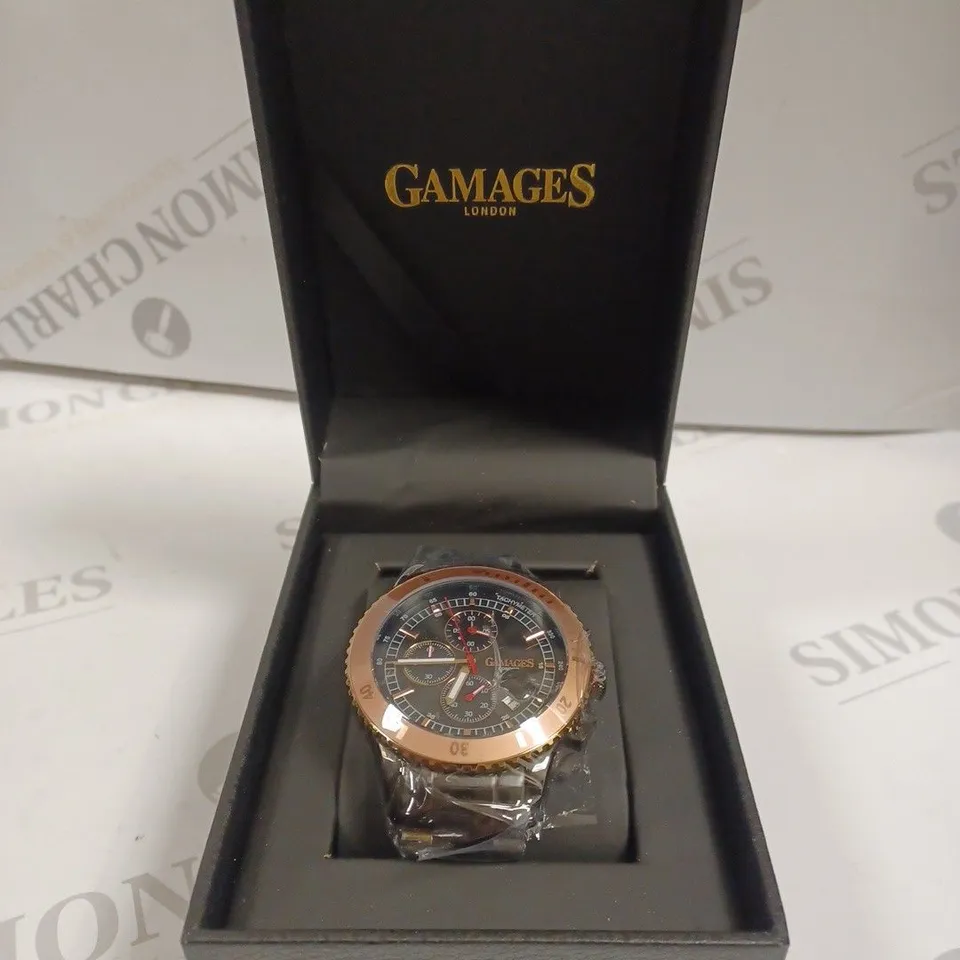 BOXED GAMAGES LONDON CONQUEROR BLACK DIAL CHAIN LINK BRACELET WATCH 