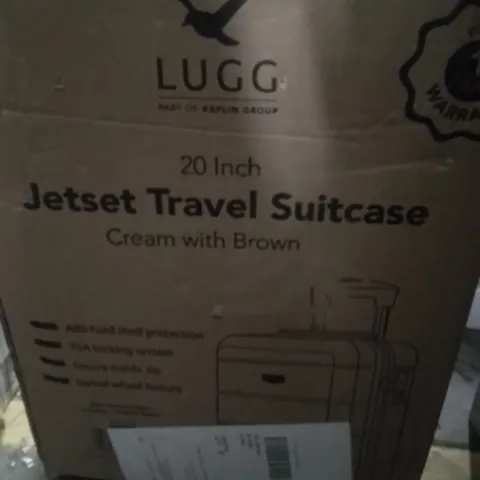 BOXED KEPLIN LUGG 20INCH JETSET TRAVEL SUITCASE CREAM AND BROWN COLOUR 