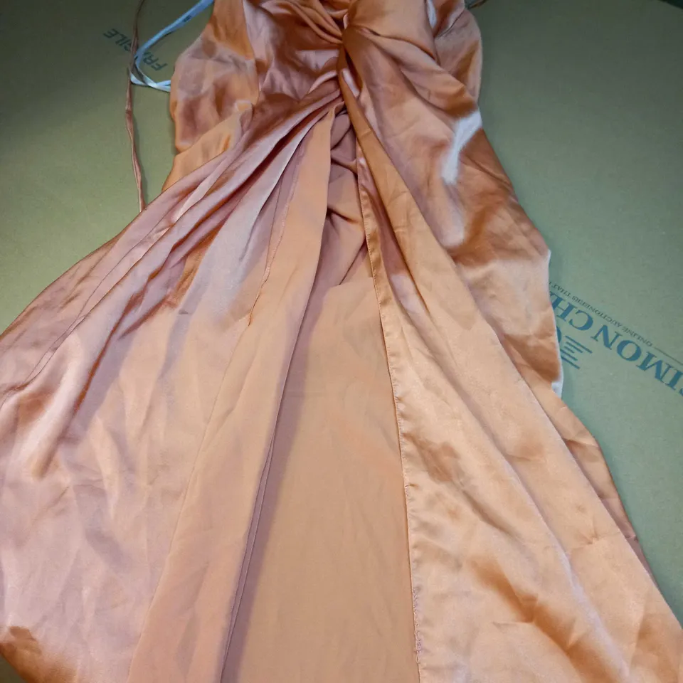 ASOS COPPER SATIN HIGH SPLIT STATEMENT DRESS - SIZE 10