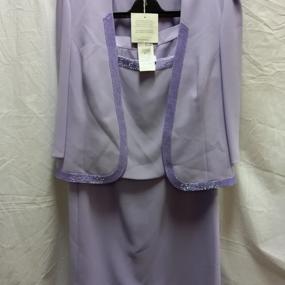 MEDICI LILAC HEATHER BEADED TRIM SKIRT/BLAZER SET - SIZE UK 20 