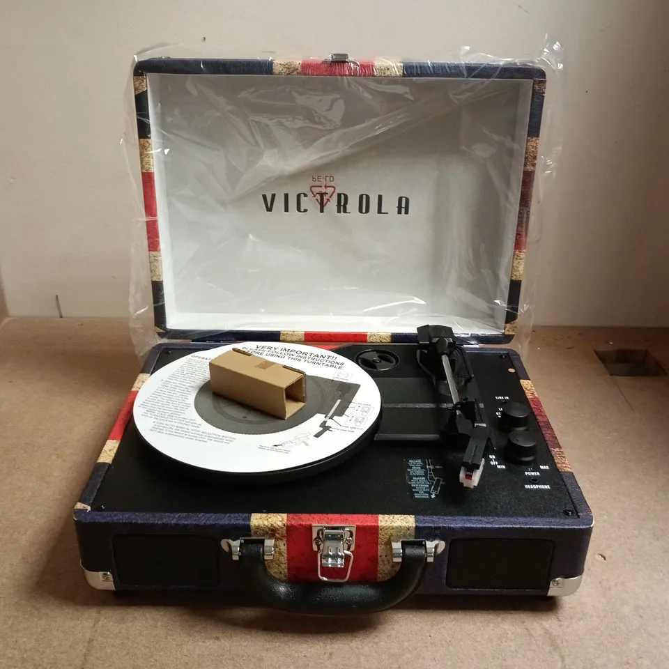 VICTROLA PORTABLE TURNTABLE IN UNION JACK CASE