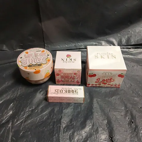 PLOUISE LOT OF 4 ASSORTED COSMETIC PRODUCTS TO INCLUDE - LAY IT ON THICK MANGO BODY BUTTER - PEEL THE LOVE PEEL OFF MASK - SOFT SUNDAY STRAWBERRY CREAMY MOISTURISER
