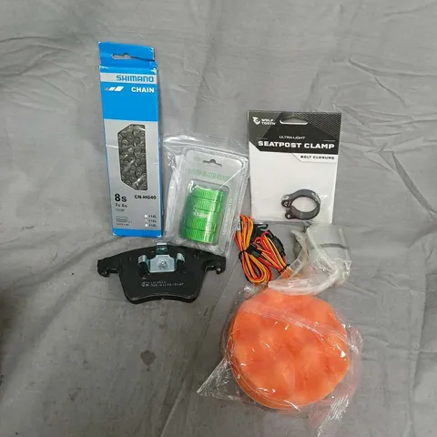 APPROXIMATELY 8 ASSORTED VEHICLE PARTS & ACCESORIES TO INCLUDE SHIMANO CHAIN, BRAKE PAD, INNER-OUTER REAMER, ETC