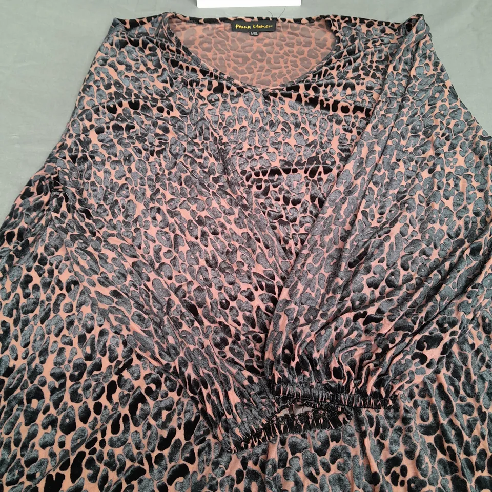 FRANK USHER LADIES LONG SLEEVED VELOUR LEOPARD PRINT TOP SIZE L/XL