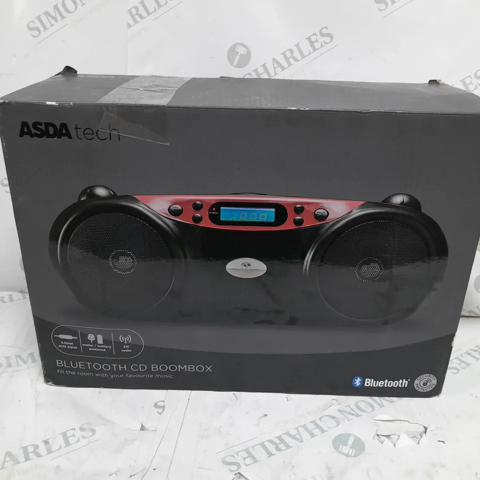  APPROXIMATELY 10 ASSORTED ASDA TECH ITEMS INCLUDING BLUETOOTH CD BOOMBOX, BATTERY PACKS AND WIRELESS CHARGING PAD