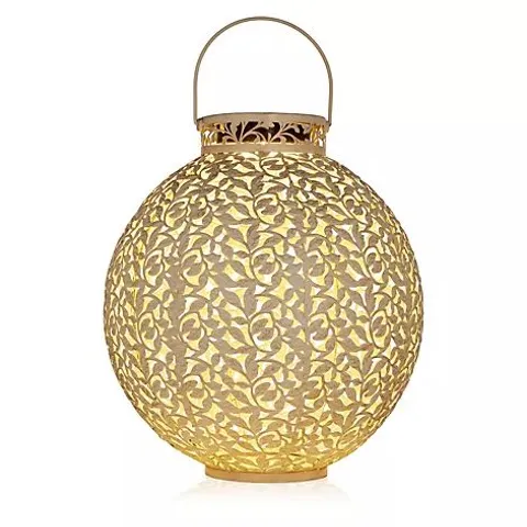 GARDEN STORIES OUTDOOR SOLAR LEAF PATTERN ROUND LANTERN