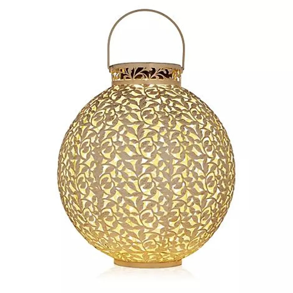 GARDEN STORIES OUTDOOR SOLAR LEAF PATTERN ROUND LANTERN