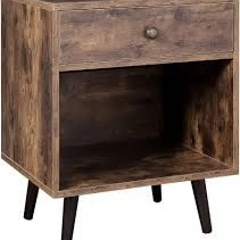 BOXED VASAGLE NIGHTSTAND WITH DRAWER AND OPEN COMPARTMENT - RUSTIC BROWN (1 BOX)