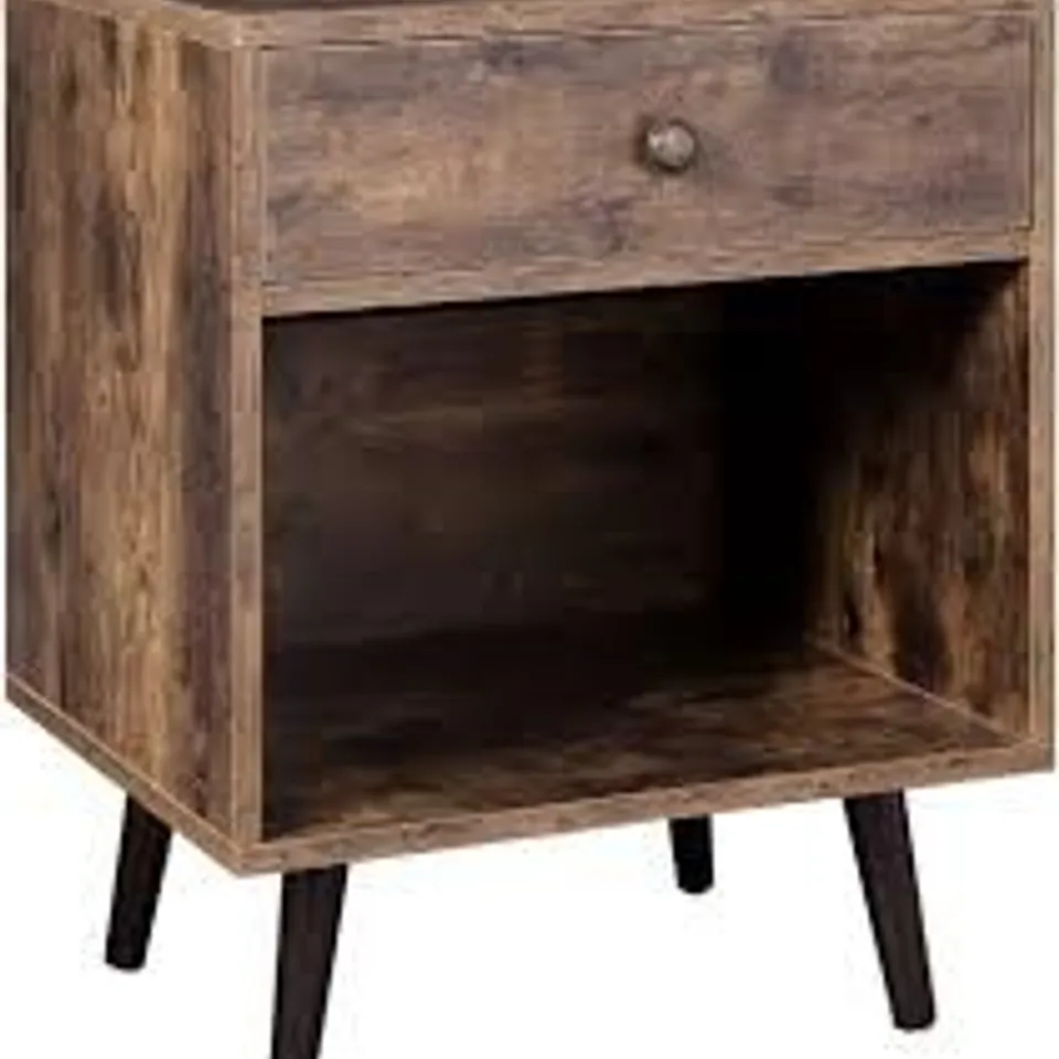 BOXED VASAGLE NIGHTSTAND WITH DRAWER AND OPEN COMPARTMENT - RUSTIC BROWN (1 BOX)