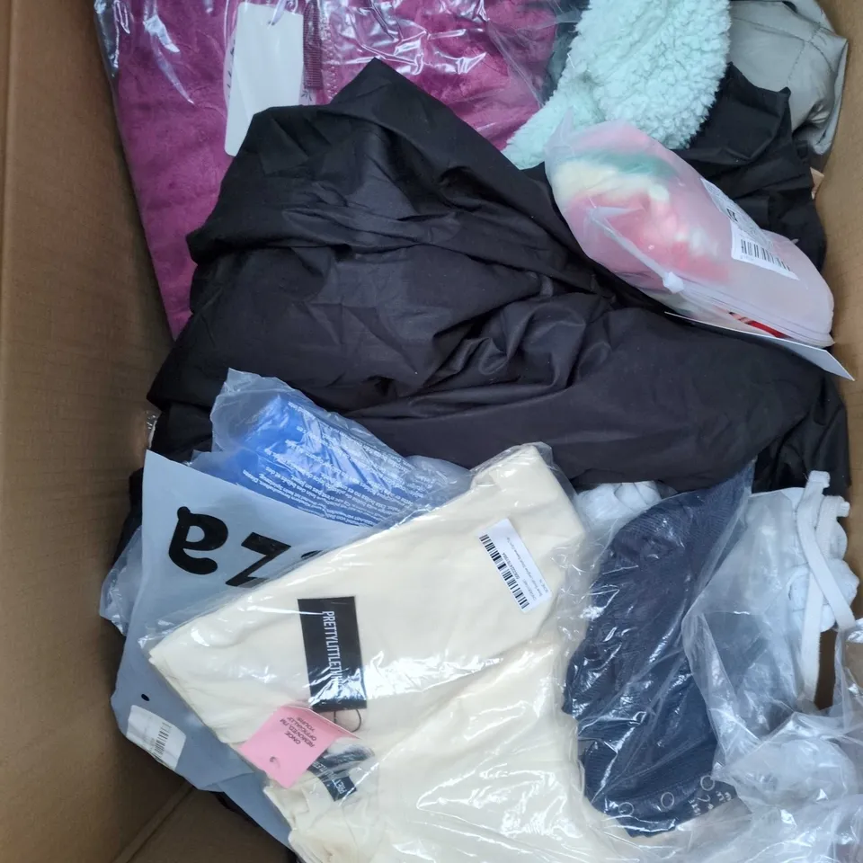 APPROXIMATELY 20 ASSORTED CLOTHING PRODUCTS IN VARIOUS STYLES & SIZES TO INCLUDE JACKETS, T-SHIRTS, DRESSES ETC