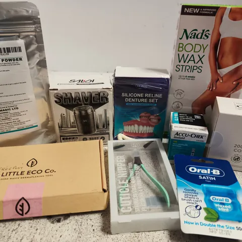 APPROX 12 ASSORTED BEAUTY PRODUCTS TO INCLUDE SHAVER, SILICONE RELINE DENTURE SET, BOOTS COTTON BUDS, ETC