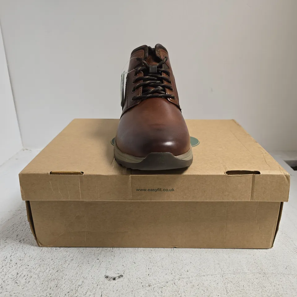 BOXED PAIR OF EASYFIT ANKLE BOOTS IN COGNAC SIZE 11