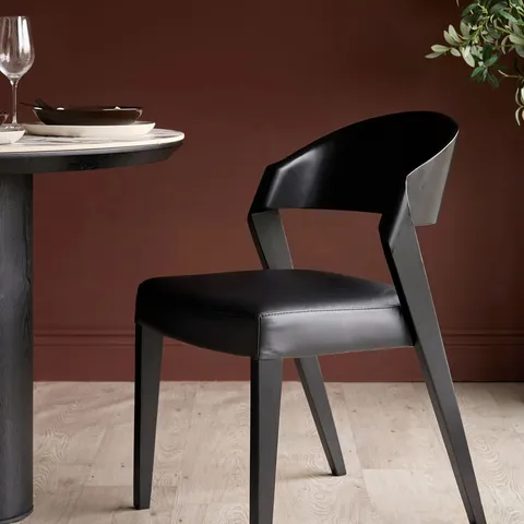 BOXED DANETTI ENZO BLACK WOOD DINING CHAIR - BLACK STUDIO LEATHER 