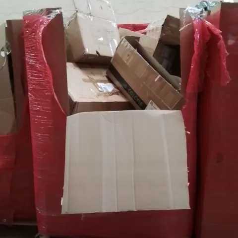 PALLET OF ASSORTED HOUSEHOLD GOODS AND PRODUCTS TO INCLUDE; KIDS TRAMPOLINE, OFFICE CHAIR, PICTURE FRAME SET, BOXED FURNITURE ETC 