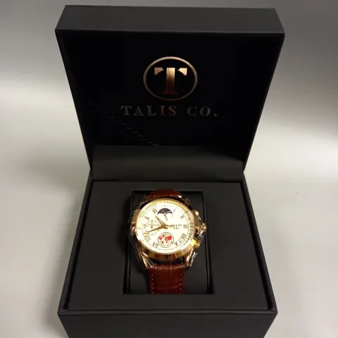 MENS TALIS CO 7120 CHRONOGRAPH WATCH – MOON PHASE MOVEMENT – GENUINE LEATHER STRAP