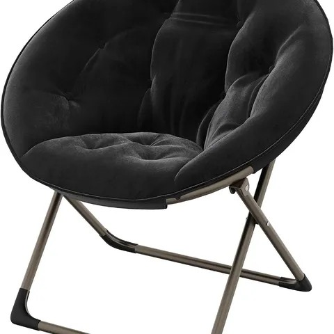 BOXED GARVEE SAUCER CHAIR, COMFY CHAIR FAUX FUR LOUNGE MOON CHAIR WITH FOLDING METAL FRAME, OVERSIZED PLUSH FOLDABLE FLOWER ACCENT SEAT FOR ADULTS, TEENS, BEDROOM, DORM OR LIVING ROOM - LIGHT GRAY 